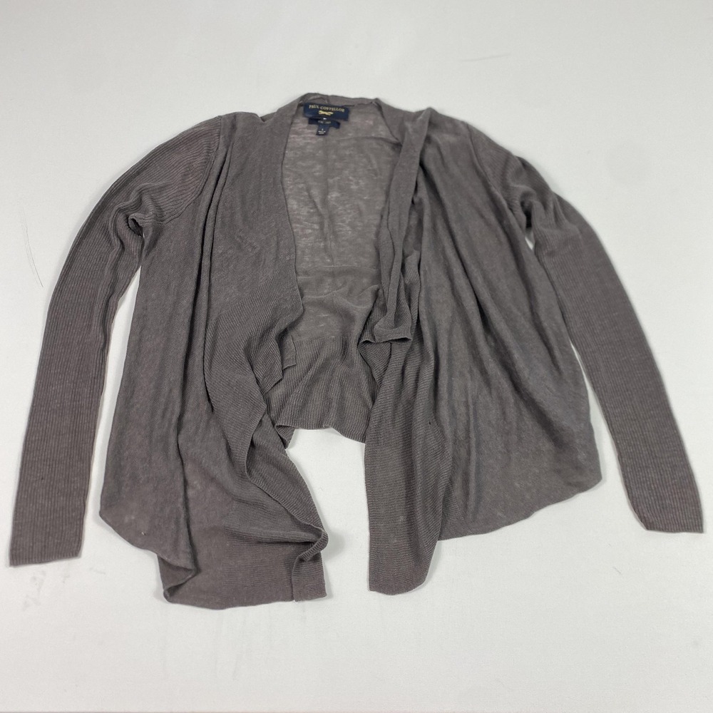 Paul Costelloe Cardigan Womens Large Gray Pure Linen Open Front‎ Lightweight